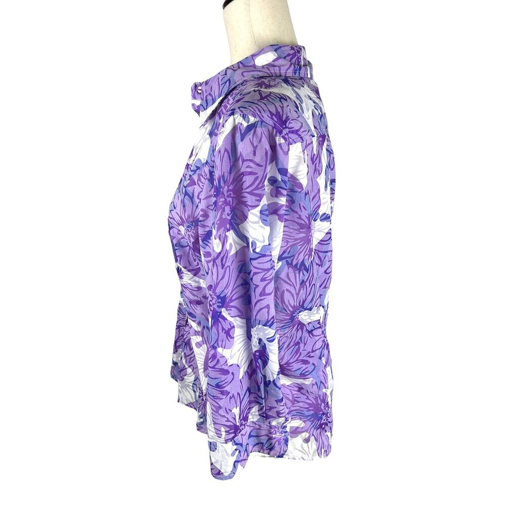 Peck & Peck Weekend Purples & White Button Shirt Sheer Size 10 EUC - Picture 3 of 5